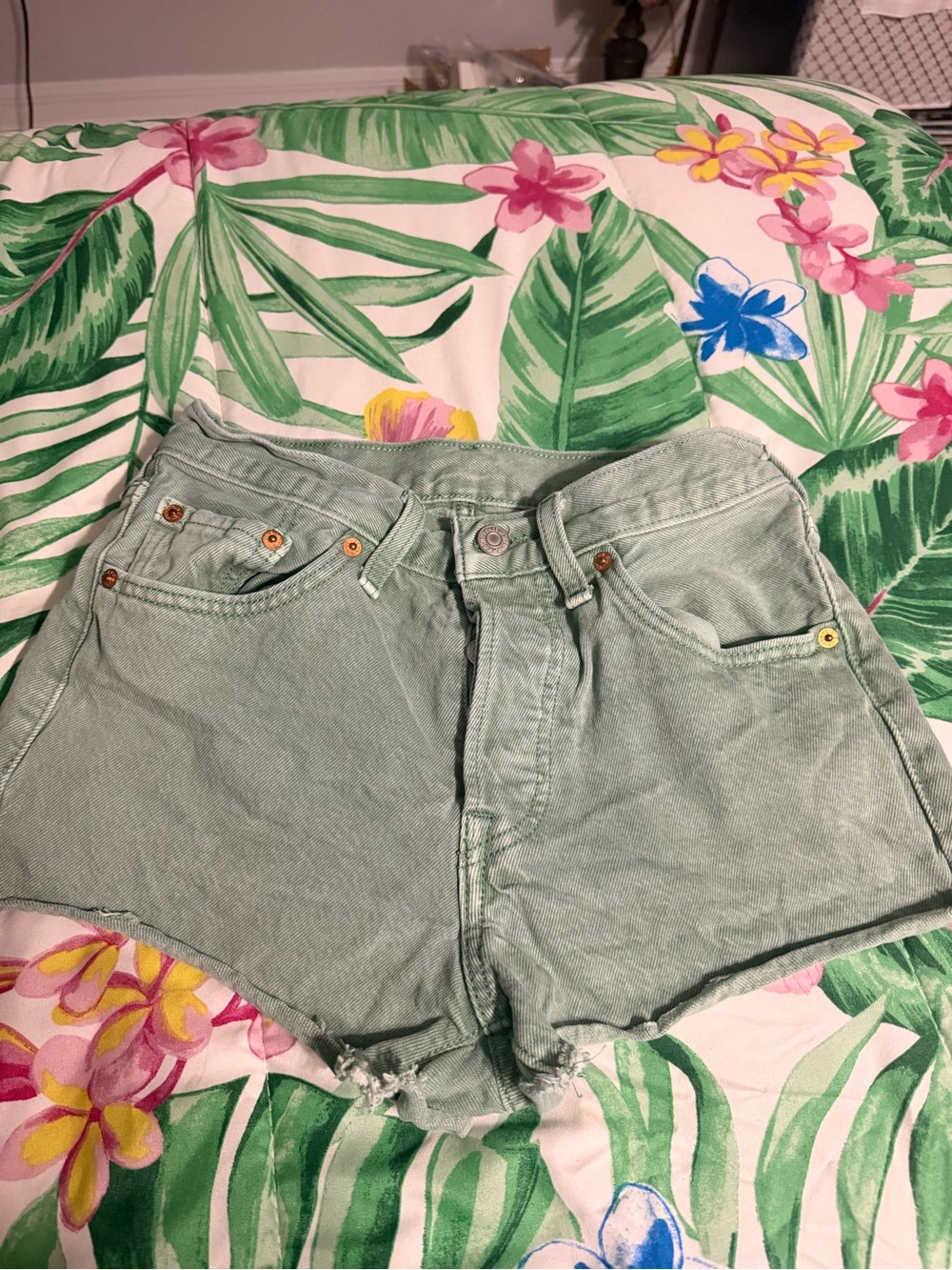Levi's Mint Green High-Rise Denim Shorts